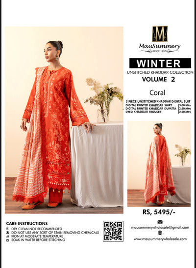 Coral  MAUSSUMERY KHADAR 3 PC